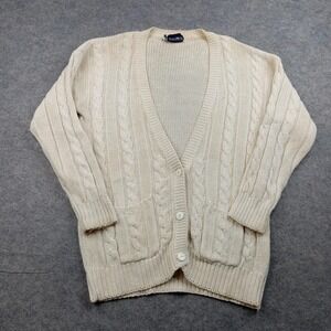 Vintage Hunters Run Sweater Womens Small Cream Cable‎ Knit Cardigan 90s